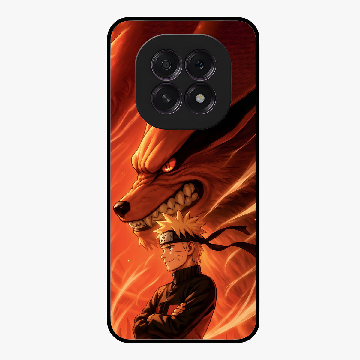 Nine Tails Legacy Glass Case showing flat back view with powerful nine-tailed fox inspired artwork and glossy glass finish.