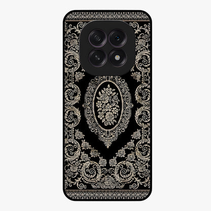 Noir Bloom Elegance Glass Case showing flat back view with elegant dark floral artwork and glossy glass finish.