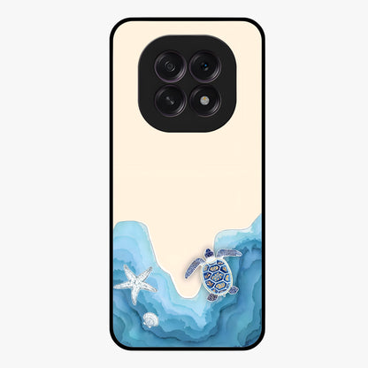 Ocean Drift Turtle Glass Case showing flat back view with sea turtle artwork and glossy glass finish.