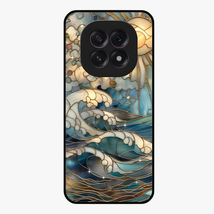 Oceanic Stained Printed Glass Case showing flat back view with ocean inspired stained pattern artwork and glossy glass finish.