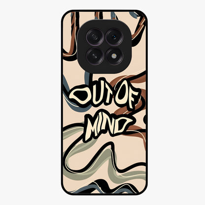 Out Of Mind Glass Case showing flat back view with expressive typography artwork and glossy glass finish.