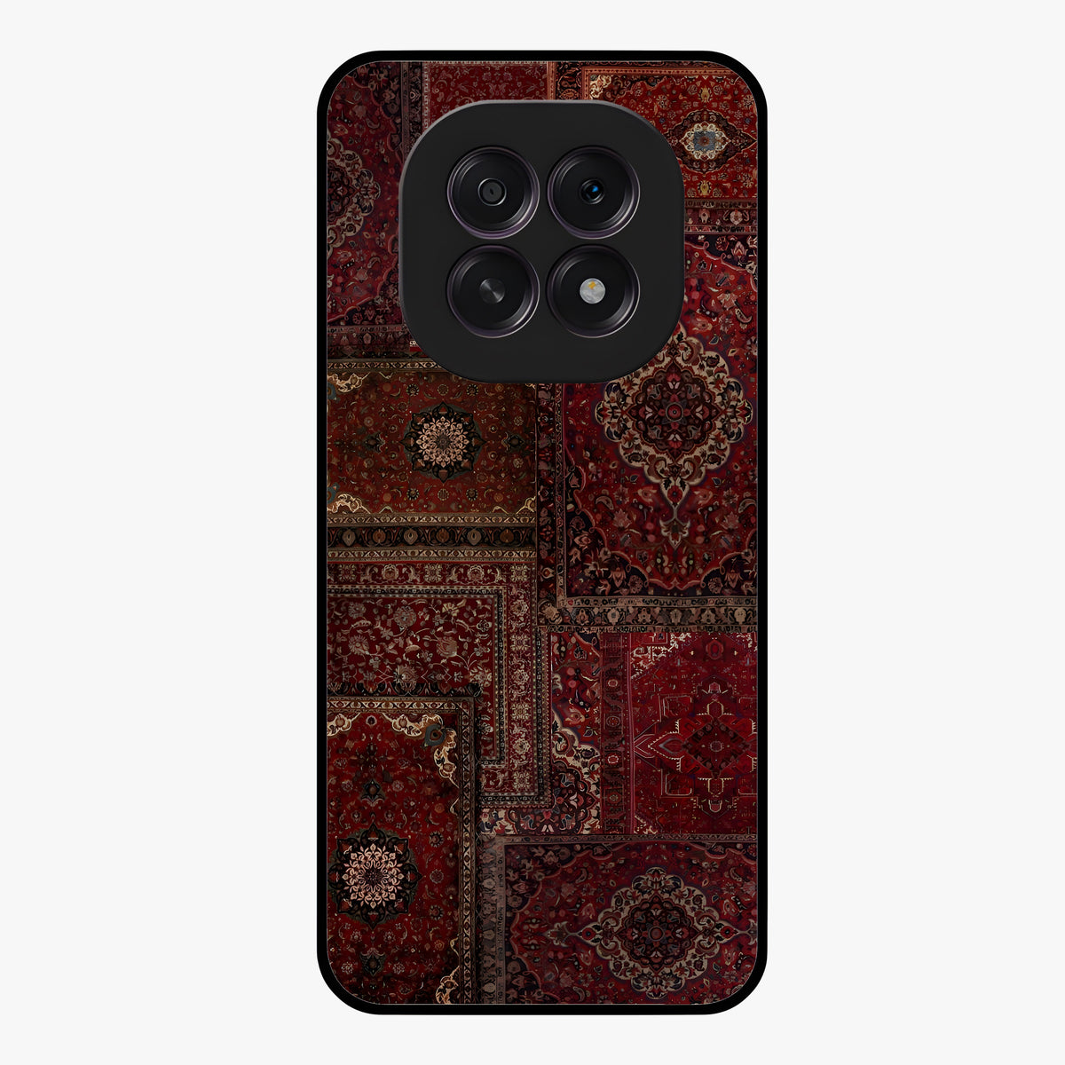 Persian Velvet Tale Glass Case showing flat back view with luxurious Persian velvet pattern artwork and glossy glass finish.
