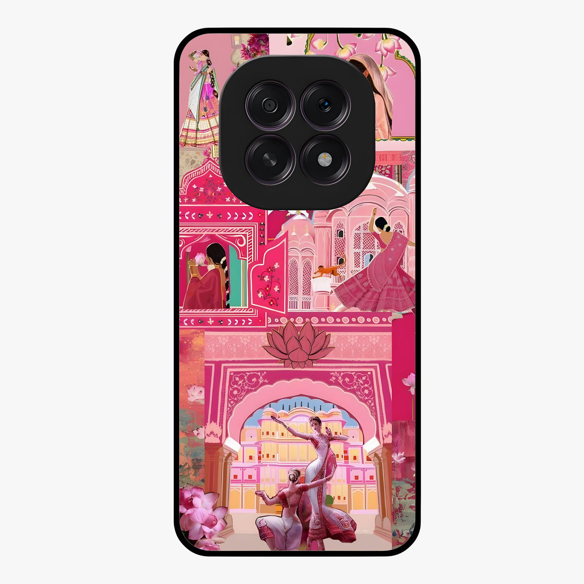 Pink Palace Muse Glass Case showing flat back view with elegant palace inspired artwork and glossy glass finish.