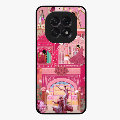 Pink Palace Muse Glass Case showing flat back view with elegant palace inspired artwork and glossy glass finish.