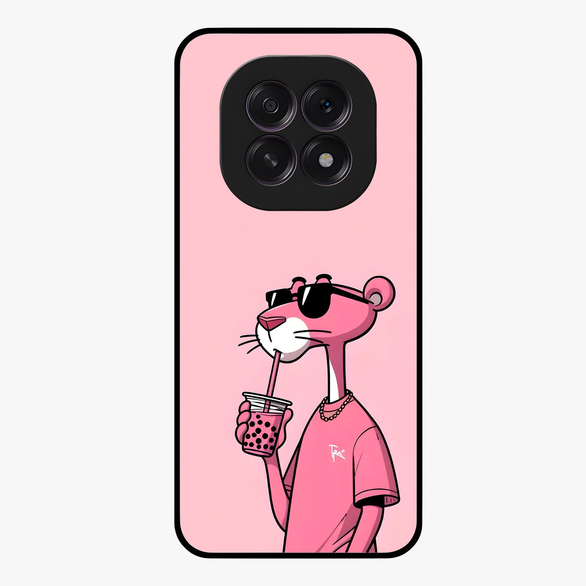 Pink Panther Glass Case showing flat back view with iconic pink panther artwork and glossy glass finish.