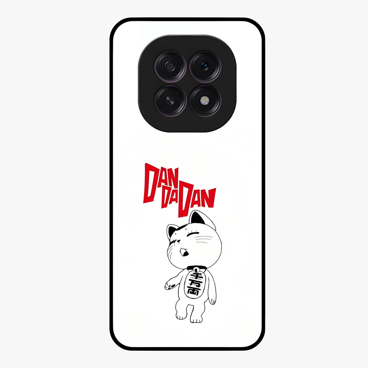 Playful Spirit Charm Glass Case showing flat back view with cheerful charm themed artwork and glossy glass finish.