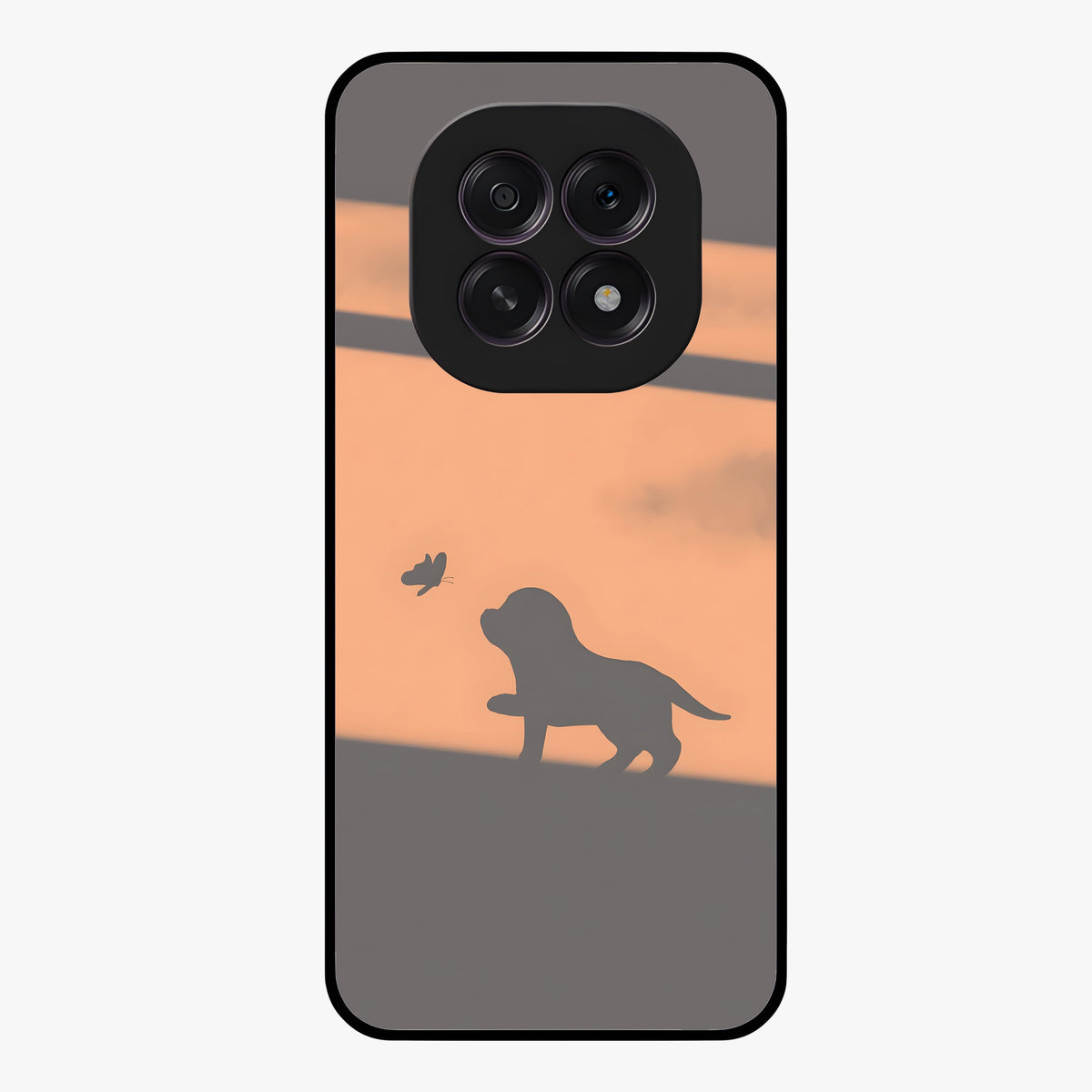 Puppy Shadow Art Glass Case showing flat back view with cute puppy shadow style artwork and glossy glass finish.