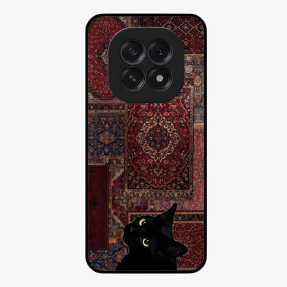 Regal Magic Cat Apple Glass Case showing flat back view with magical cat artwork holding apple and glossy glass finish.