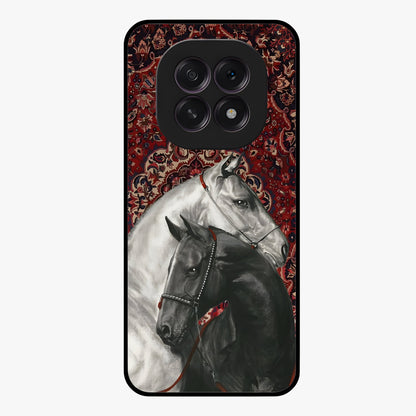 Regal Stallion Tapestry Glass Case showing flat back view with majestic horse tapestry artwork and glossy glass finish.