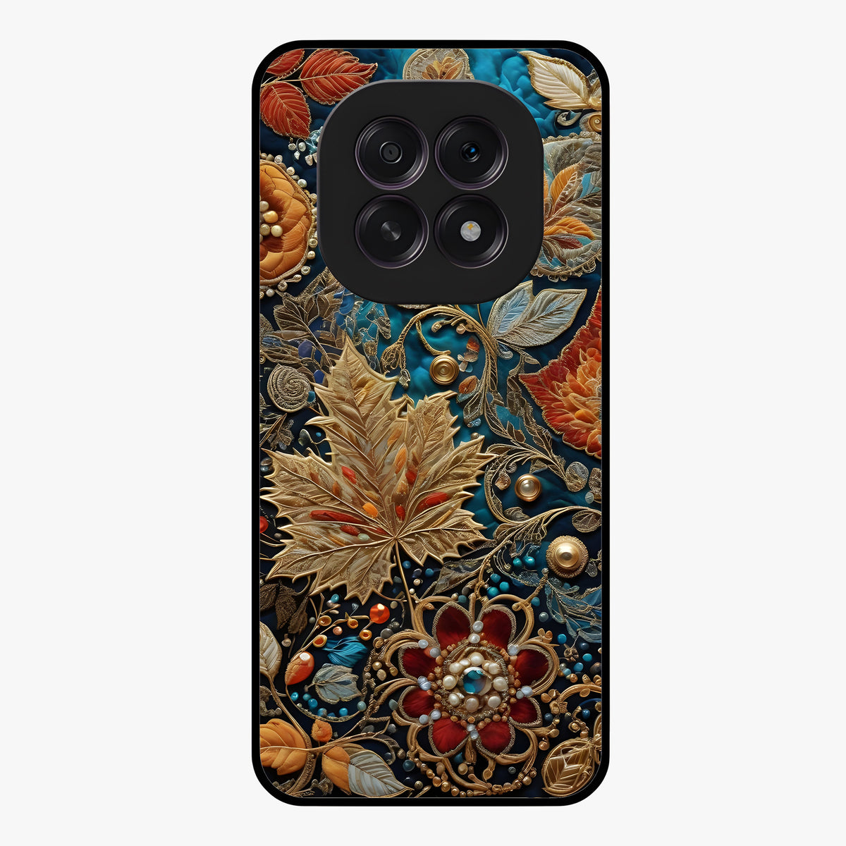 Royal Jewel Garden Glass Case showing flat back view with decorative floral garden artwork and glossy glass finish.