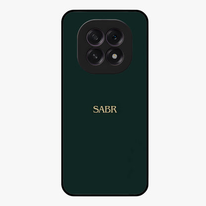 Sabr Minimal Patience Glass Case showing flat back view with minimalist typography artwork and glossy glass finish.
