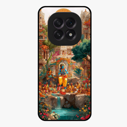 Sacred Sunlight Gods Glass Case showing flat back view with divine sunlight themed artwork and glossy glass finish.