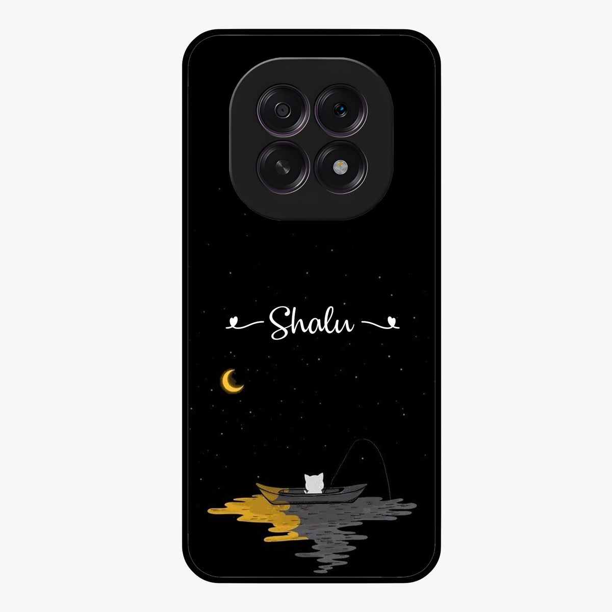 Silent Night Row Glass Case showing flat back view with calm night themed artwork and glossy glass finish.