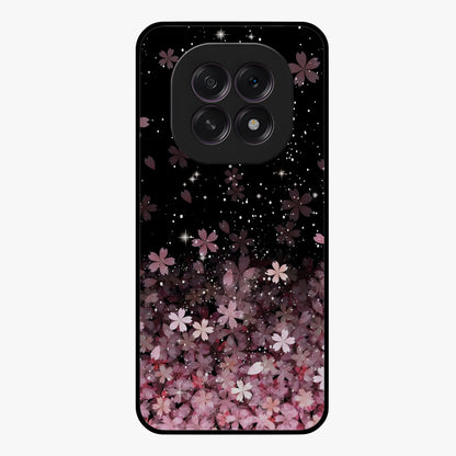 Small Starry Flowers Glass Case showing flat back view with delicate starry floral artwork and glossy glass finish.