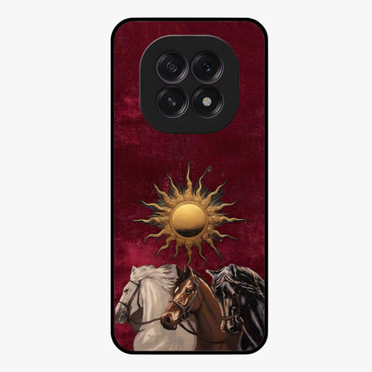 Solar Riders Glass Case showing flat back view with dynamic rider themed artwork and glossy glass finish.