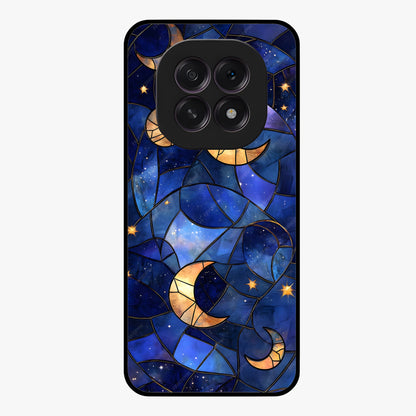 Starlit Sky Tapestry Glass Case showing flat back view with decorative starry sky tapestry artwork and glossy glass finish.
