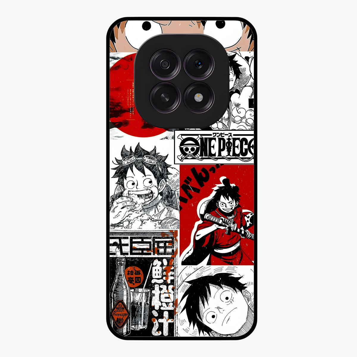 Strawhat Chaos Panels Glass Case showing flat back view with anime inspired chaos panel artwork and glossy glass finish.