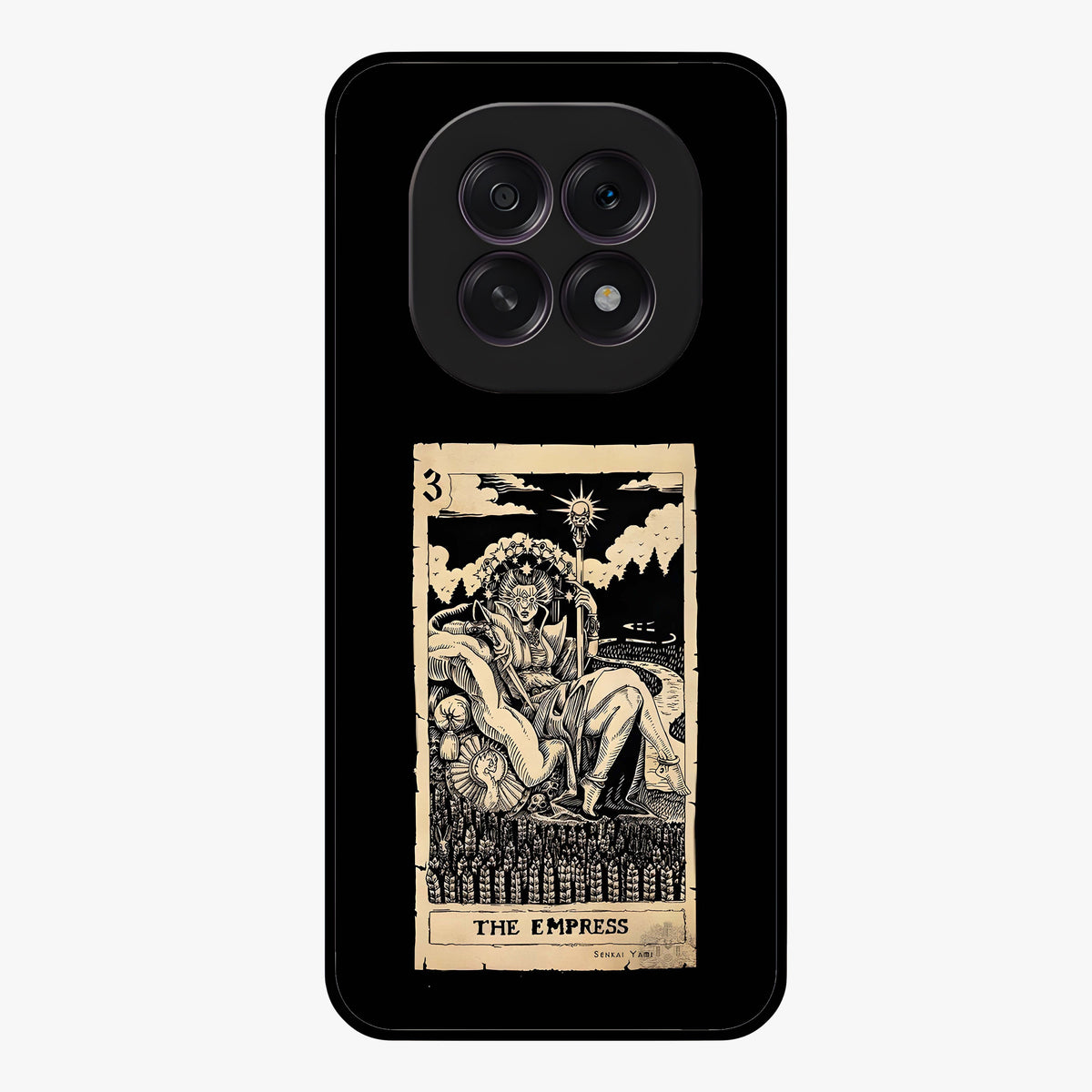 The Empress Glass Case showing flat back view with regal feminine artwork and glossy glass finish.