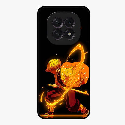 Thunder Flame Execution Glass Case showing flat back view with powerful flame and lightning artwork and glossy glass finish.