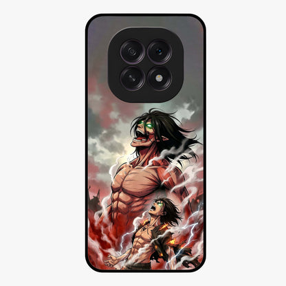 Titan Awakening Fury Glass Case showing flat back view with powerful titan inspired artwork and glossy glass finish.