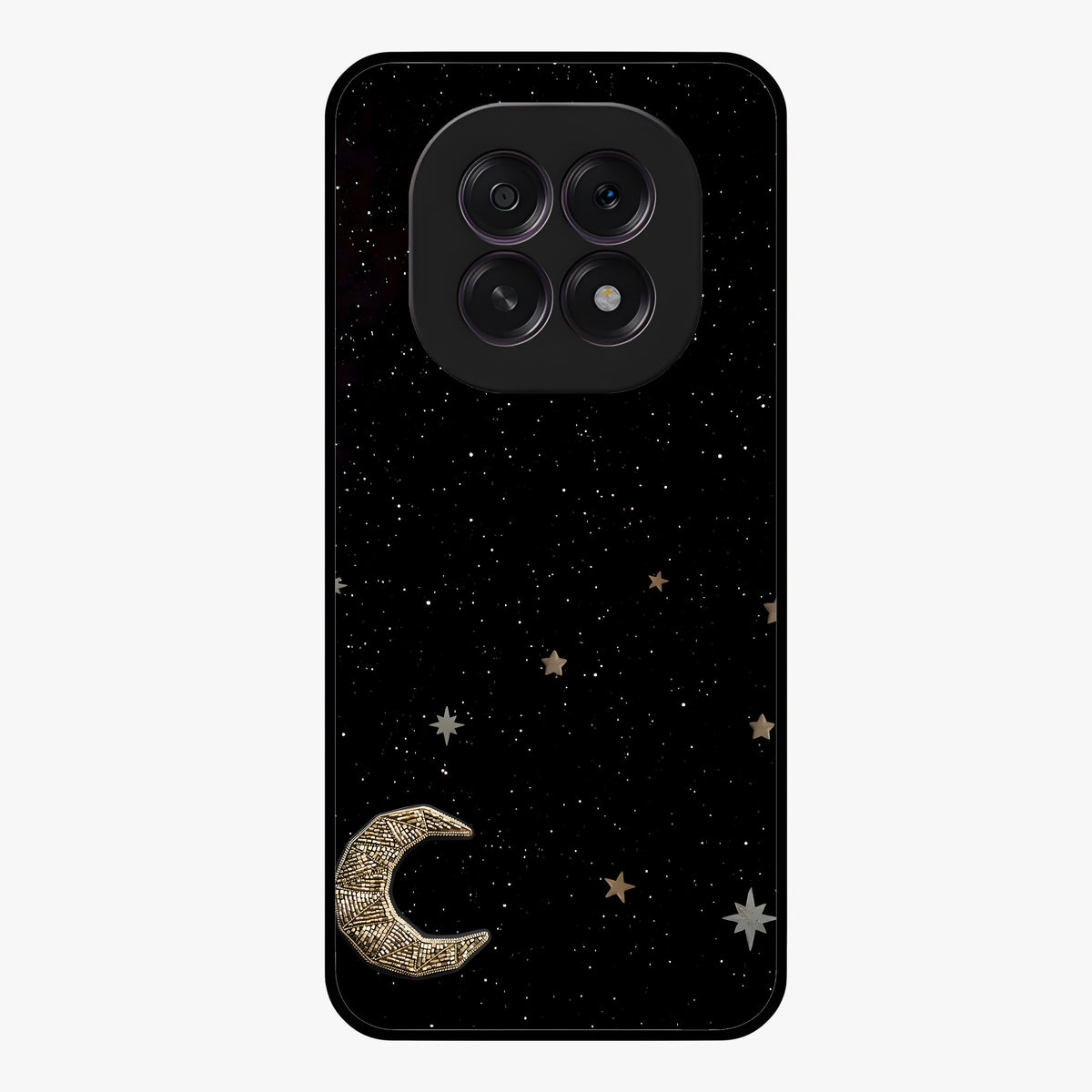 Twinkle Star With Half Moon Glass Case showing flat back view with star and half moon artwork and glossy glass finish.