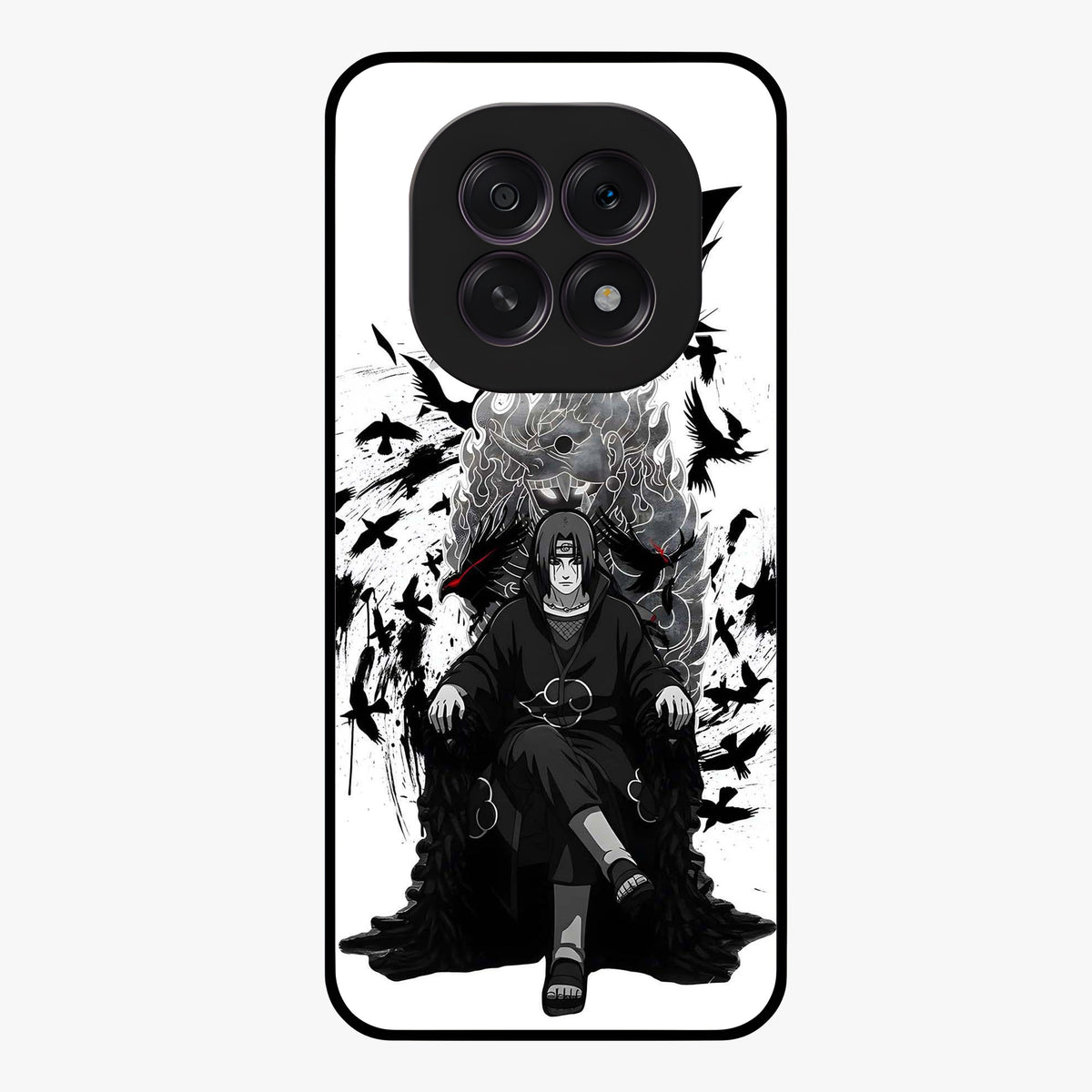 Uchiha Shadow Throne Glass Case showing flat back view with cosmic underwater themed artwork and glossy glass finish.