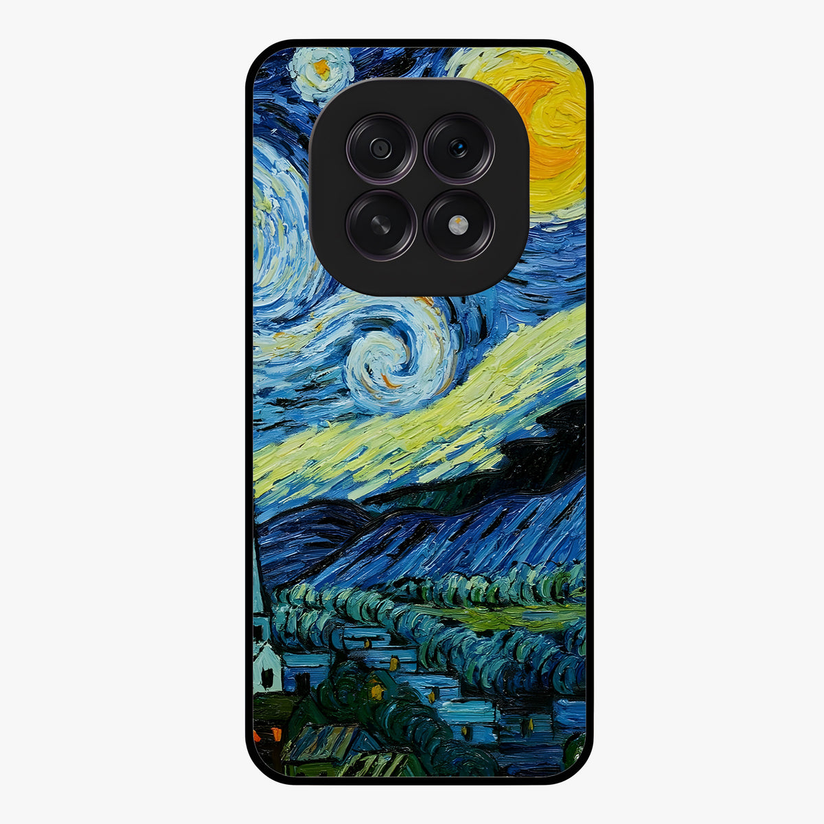 Van Gogh Art Glass Case showing flat back view with classic painterly artwork inspired by Van Gogh style and glossy glass finish.