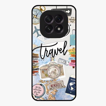 Wanderlust Journal Glass Case showing flat back view with travel inspired artwork and glossy glass finish.