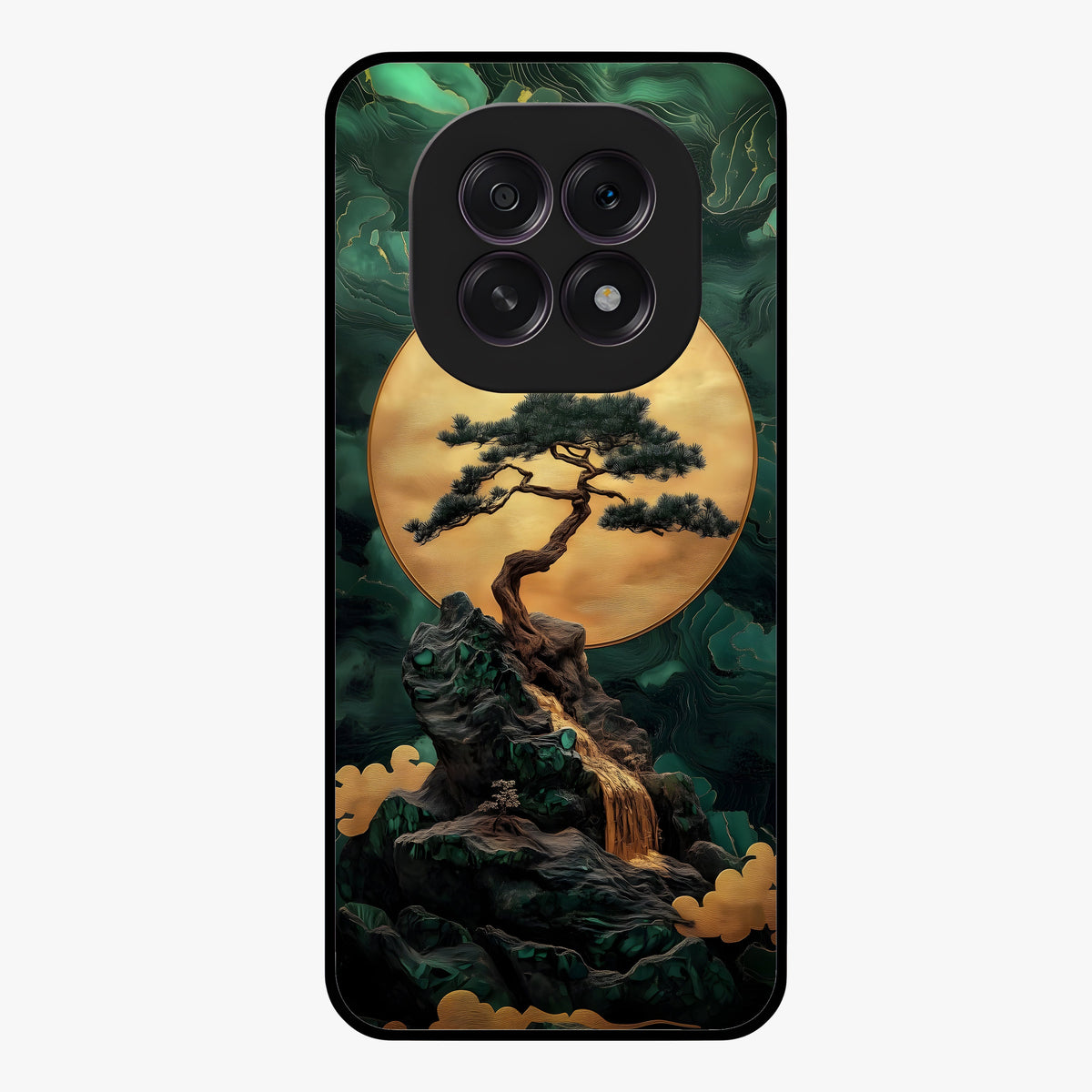 Zen Moon Rise Glass Case showing flat back view with calm moonrise artwork and glossy glass finish.