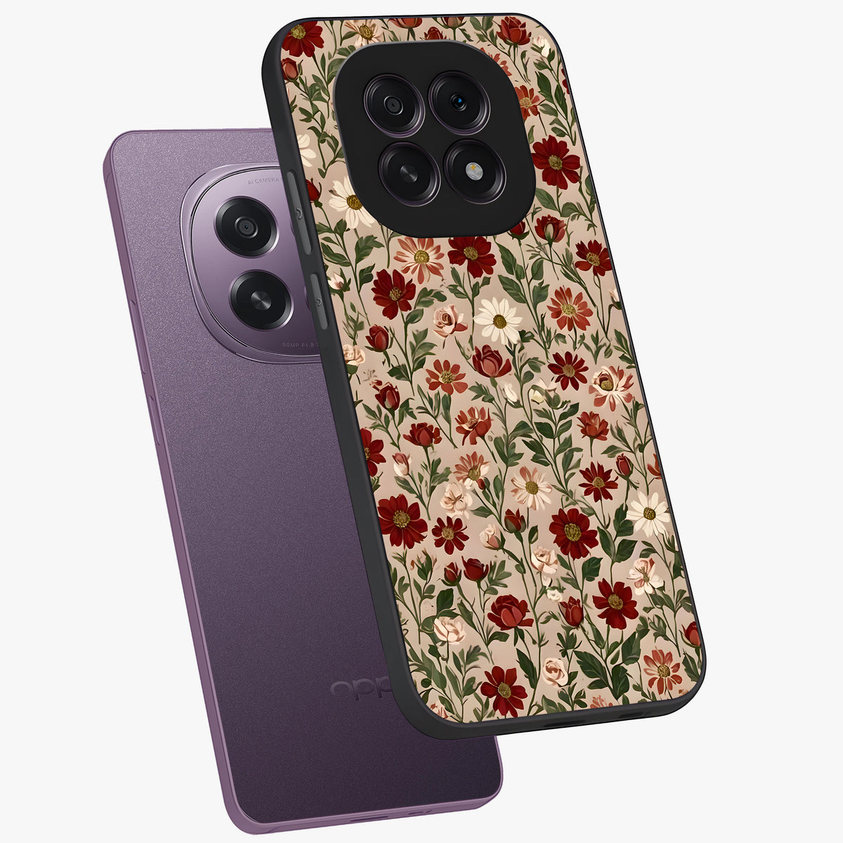 Biege Flower With Leaf Glass Case displayed in angled mockup highlighting minimal floral leaf design and elegant aesthetic.