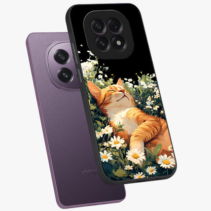 Blissful Bloom Cat Glass Case displayed in angled mockup highlighting playful feline illustration with soft floral aesthetic.