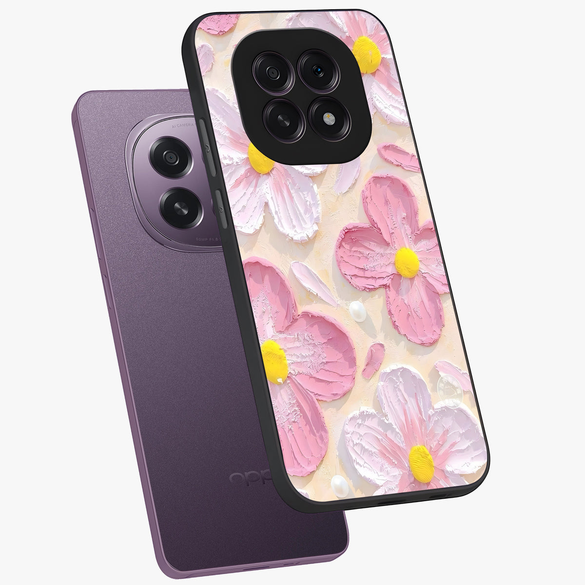 Blush Bloom Texture Glass Case displayed in angled mockup highlighting subtle bloom pattern with aesthetic pastel design.
