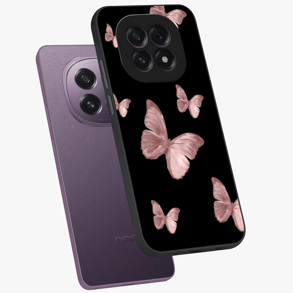 Butterfly Pattern Glass Case displayed in angled mockup highlighting delicate butterfly design and aesthetic pattern style.