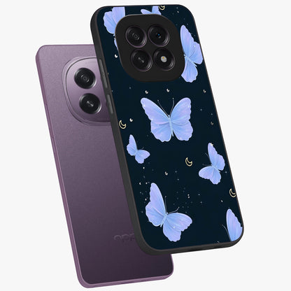 Butterfly With Stars Pattern Glass Case displayed in angled mockup highlighting dreamy butterfly and star design with aesthetic theme.