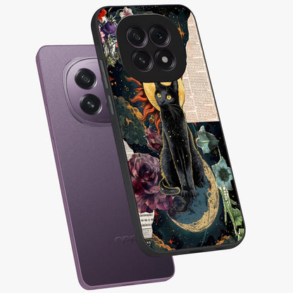 Celestial Black Cat Glass Case displayed in angled mockup highlighting cosmic black cat design with celestial aesthetic.