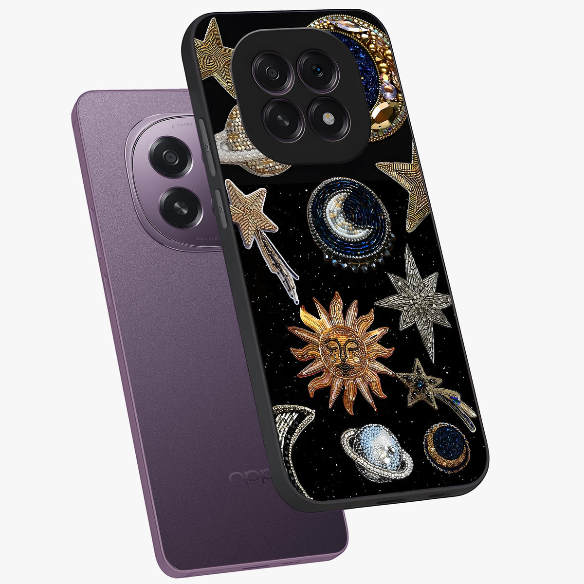 Celestial Gem Constellations Glass Case displayed in angled mockup highlighting gemstone inspired constellation design.