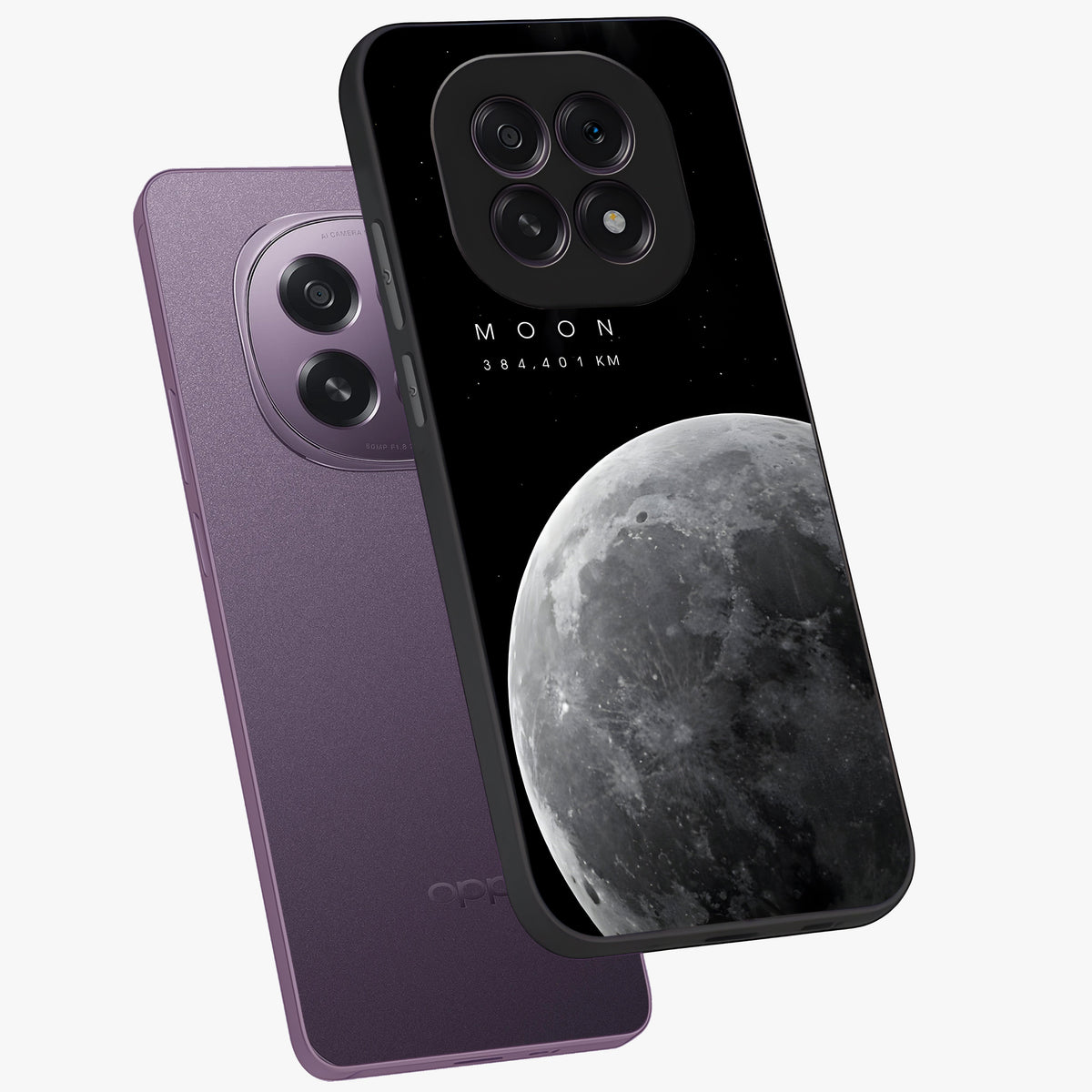 Cosmic Moon Glow Glass Case displayed in angled mockup highlighting celestial moon design with cosmic aesthetic theme.
