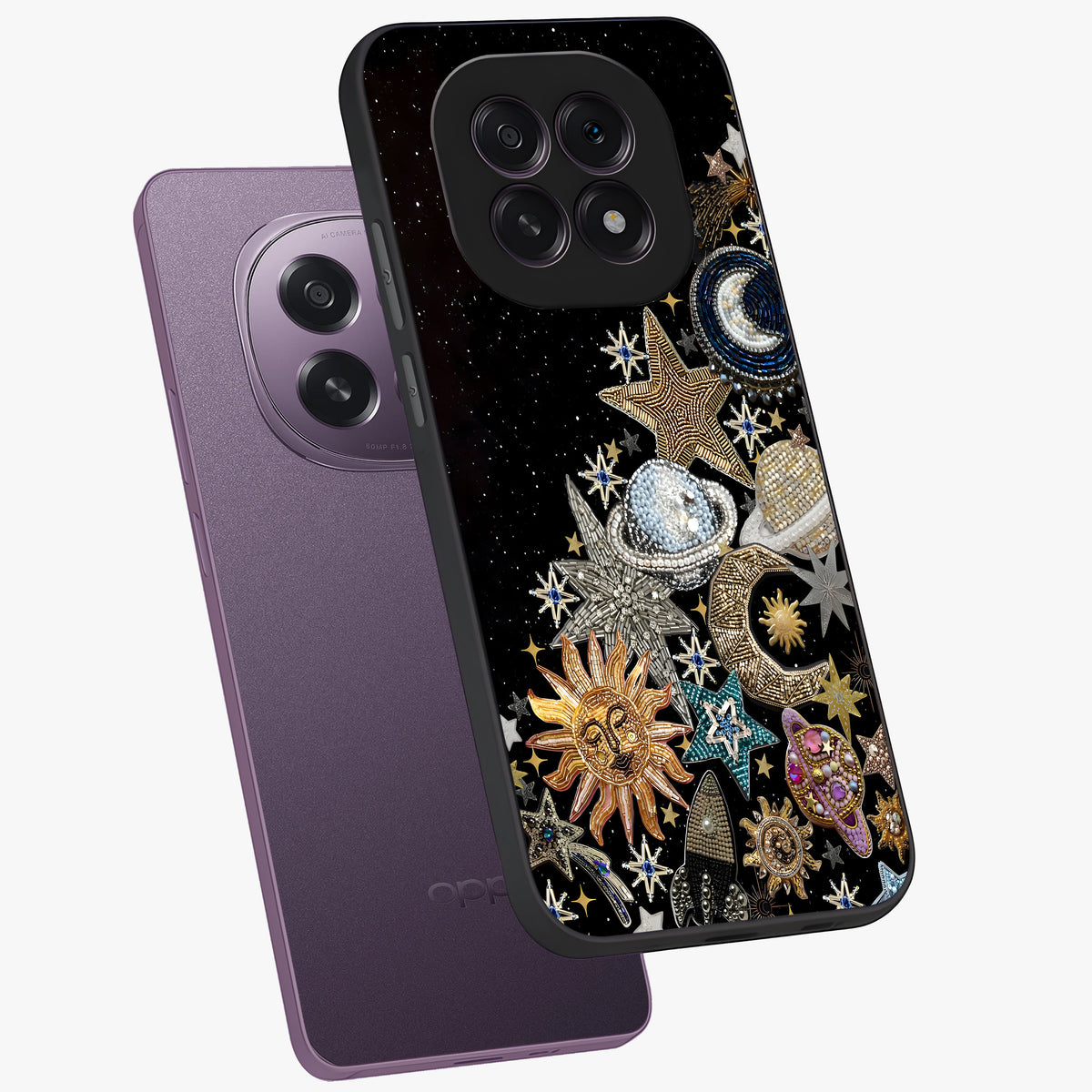 Cosmic Sparkle Dreams Glass Case displayed in angled mockup highlighting dreamy star sparkle design with celestial aesthetic.
