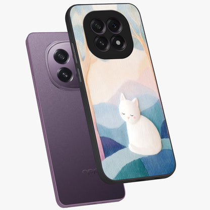 Cotton Dream Cat Glass Case displayed in angled mockup highlighting cute feline illustration with pastel aesthetic style.