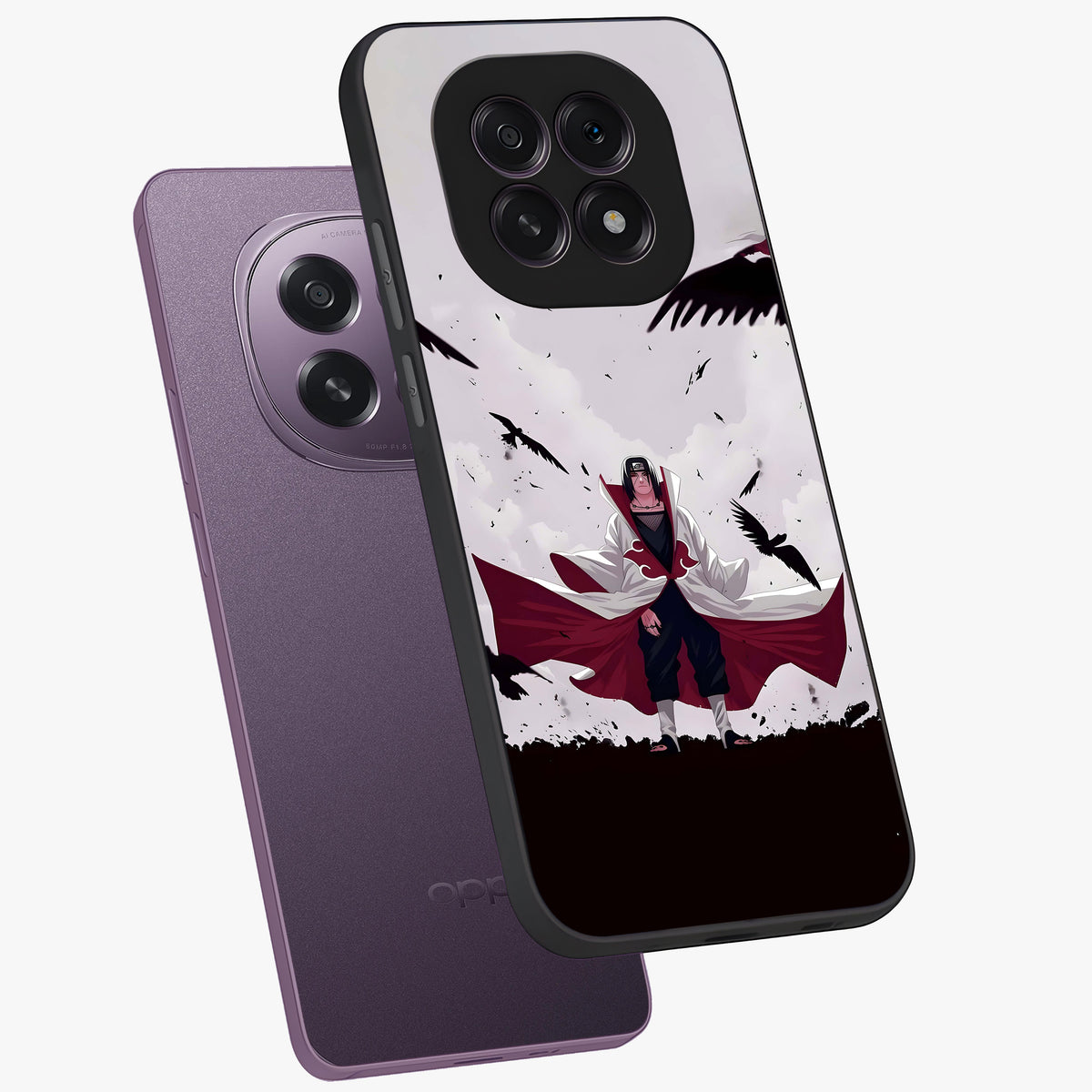 Crimson Crow Ascension Glass Case displayed in angled mockup highlighting powerful crow illustration with dark crimson aesthetic.