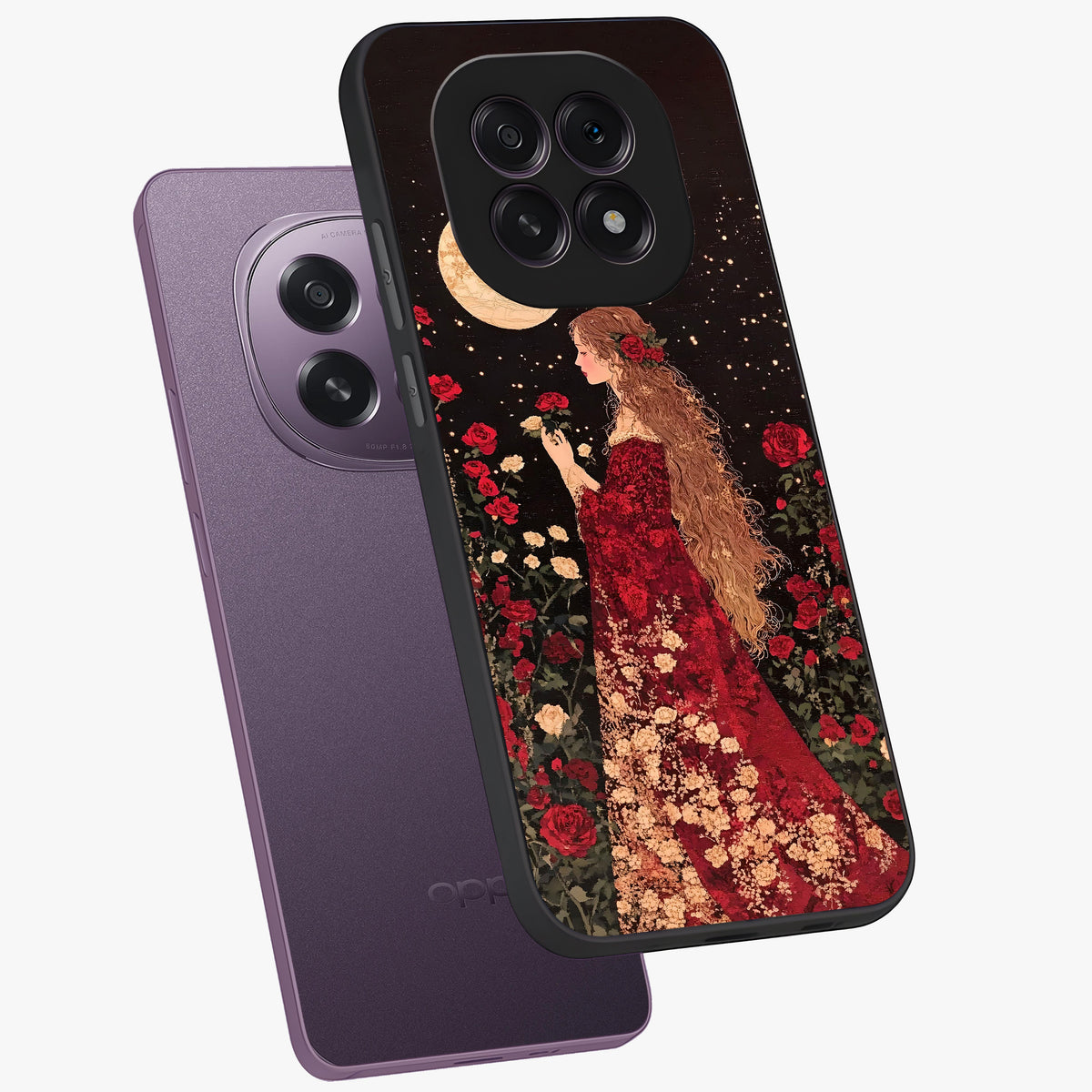 Crimson Dreams Glass Case displayed in angled mockup highlighting soft crimson aesthetic design with artistic theme.