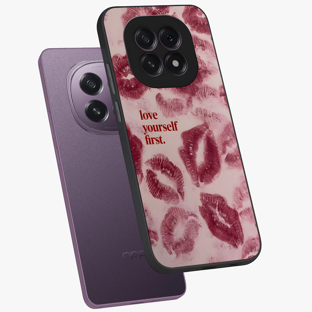 Crimson Kiss Love Glass Case displayed in angled mockup highlighting bold love inspired design with modern aesthetic style.