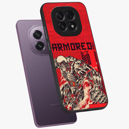 Crimson Mecha Titan Glass Case displayed in angled mockup highlighting futuristic mech illustration with bold crimson aesthetic.