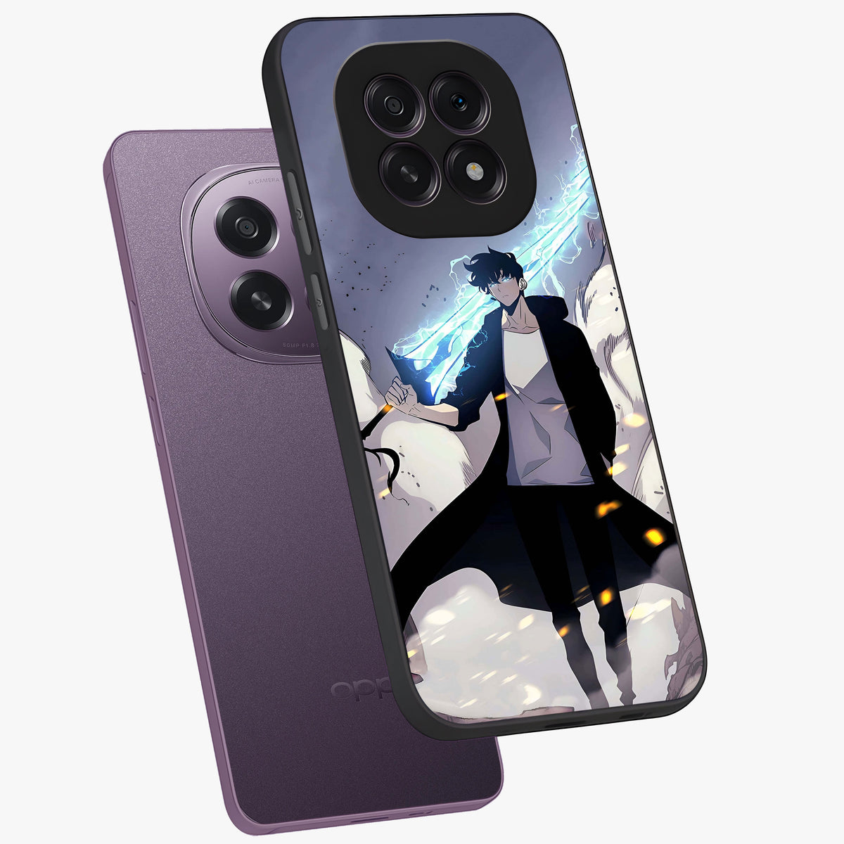 Dark Lightning Anime Warrior Glass Case displayed in angled mockup highlighting powerful lightning themed anime illustration.