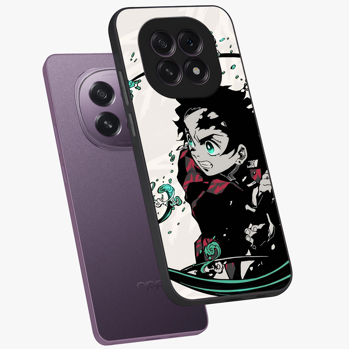 Demon Slayer Glass Case displayed in angled mockup highlighting dramatic anime character design with action aesthetic.