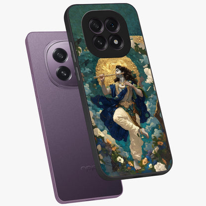 Divine Krishna Art Glass Case displayed in angled mockup highlighting spiritual Krishna illustration with devotional aesthetic.