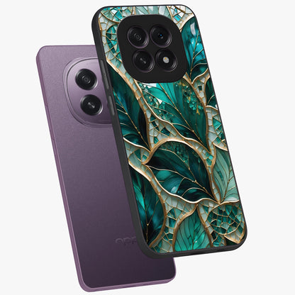 Emerald Leaf Glass Glass Case displayed in angled mockup highlighting botanical leaf illustration with elegant natural aesthetic.