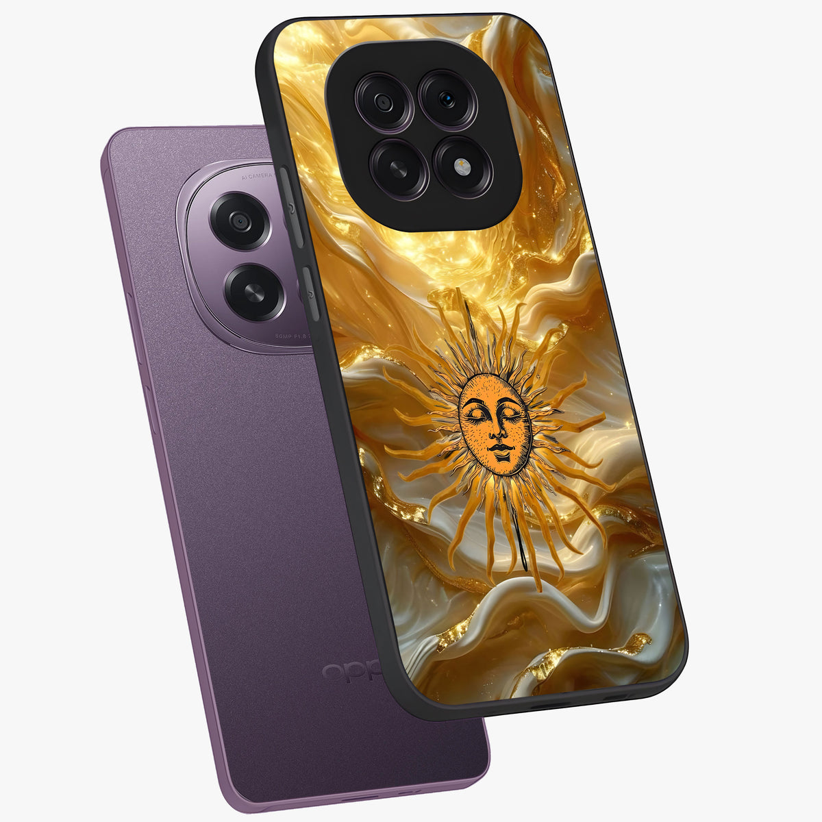 Eternal Golden Glow Glass Case displayed in angled mockup highlighting glowing golden aesthetic design with elegant style.