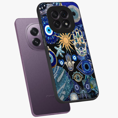Evil Eye Charm Mix Glass Case displayed in angled mockup highlighting protective evil eye symbols with spiritual aesthetic design.