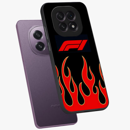 Fire F11 Glass Case displayed in angled mockup highlighting bold fire inspired graphic with energetic aesthetic style.